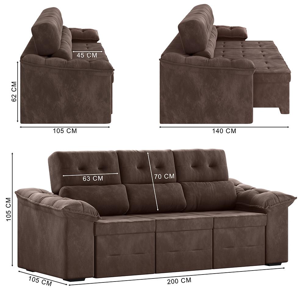 Sofá 3 Lugares Retrátil Reclinável 200cm Suede Suiça Flash - 3