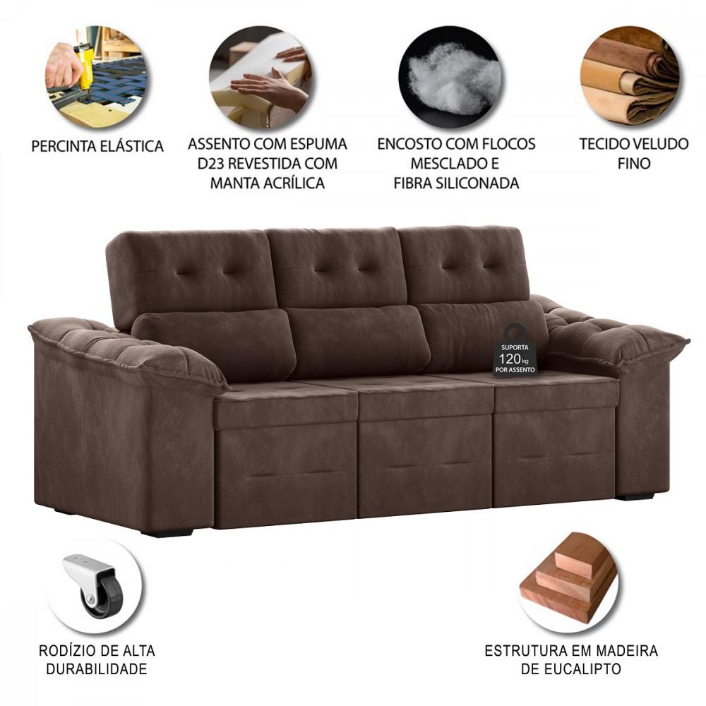 Sofá 3 Lugares Retrátil Reclinável 200cm Suede Suiça Flash - 4