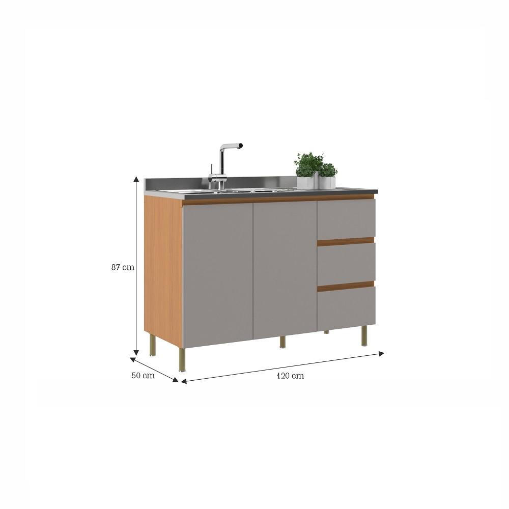 Balcão 2 Portas 3 Gavetas sem Pia Em MDF Florença Móveis Sul - 3