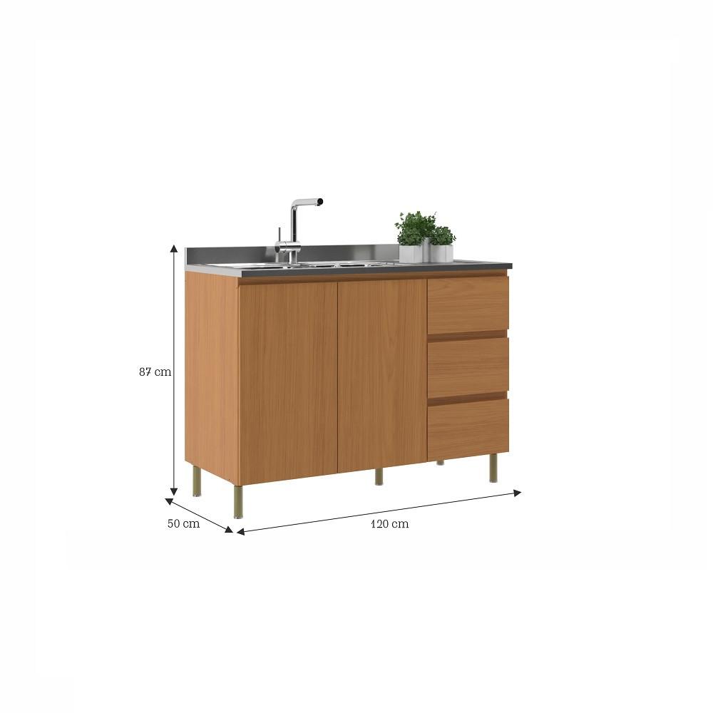 Balcão 2 Portas 3 Gavetas sem Pia Em MDF Florença Móveis Sul - 3