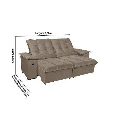 Sofá 3 Lugares Retrátil Reclinável 200cm com USB Veludo Canadá Requinte