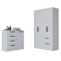 Quarto Infantil Guarda Roupa 4 Portas 2 Gavetas e Cômoda 4 Gavetas 1 Porta Loly Poquema - 2
