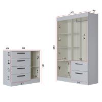 Quarto Infantil Guarda Roupa 4 Portas 2 Gavetas e Cômoda 4 Gavetas 1 Porta Loly Poquema - 4