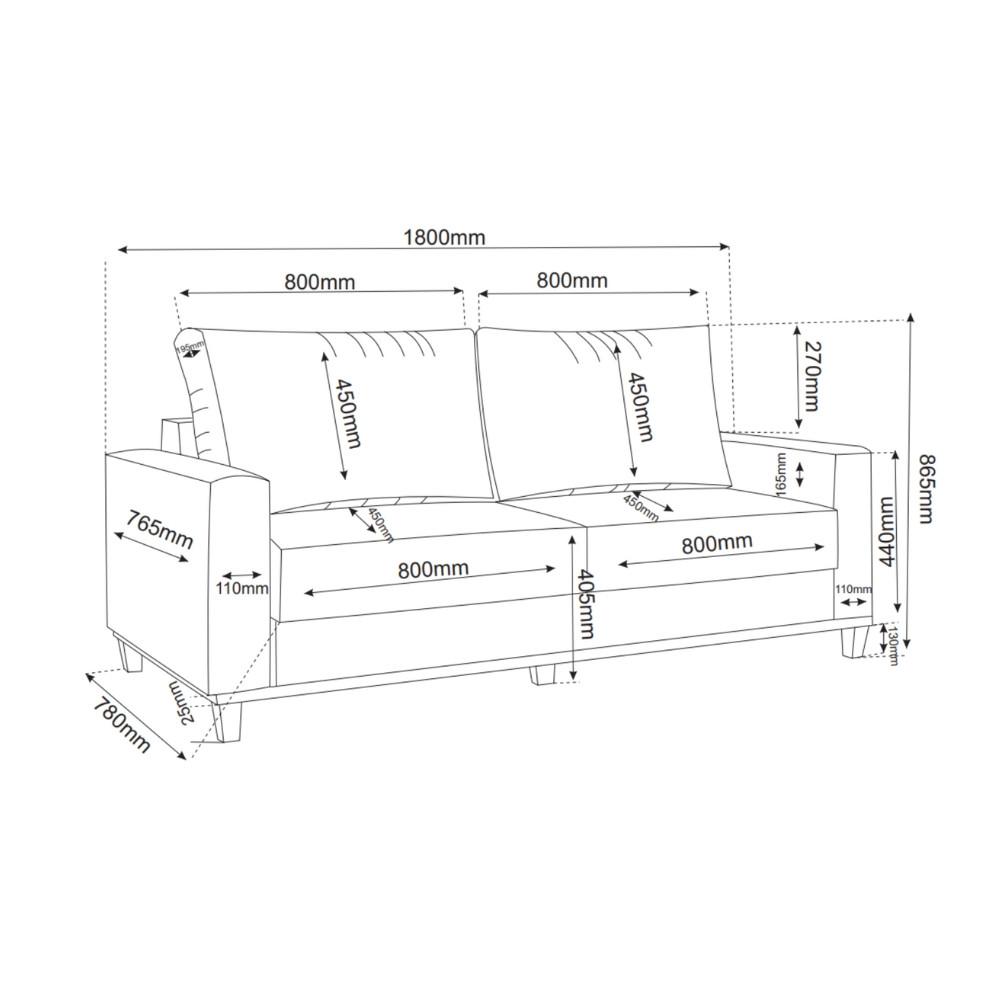 Sofá 3 Lugares Corino 180cm Living Chanel Viero - 3