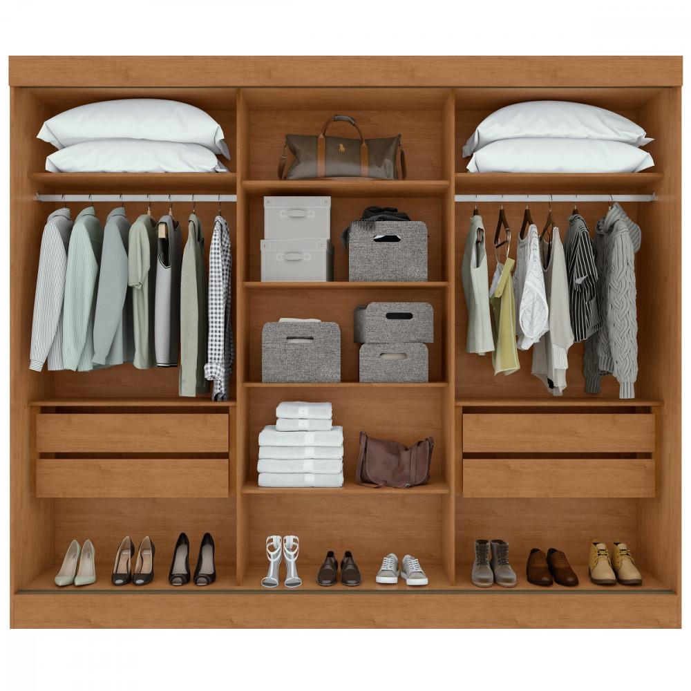 Guarda Roupa Casal Flex Ripado Espelho 3 Portas de Correr MDF Ollie Lopas - 3