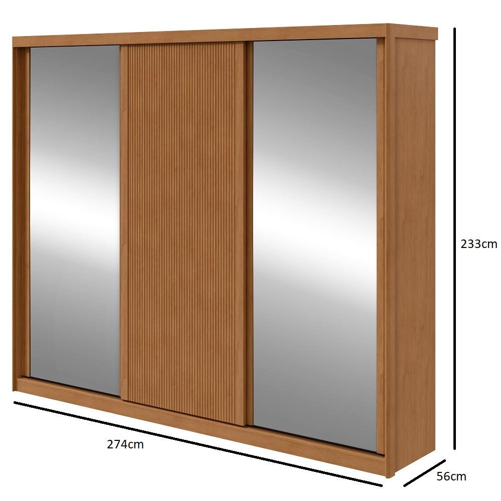 Guarda Roupa Casal Flex Ripado Espelho 3 Portas de Correr MDF Ollie Lopas - 4