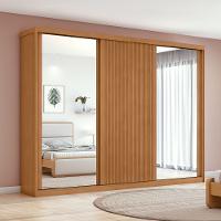 Guarda Roupa Casal Flex Ripado Espelho 3 Portas de Correr MDF Ollie Lopas - 1