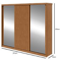 Guarda Roupa Casal Flex Ripado Espelho 3 Portas de Correr MDF Ollie Lopas - 4