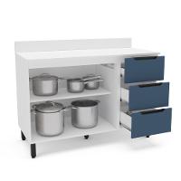 Balcão 2 Portas 3 Gavetas com Tampo Meena Politorno Moveis - 2