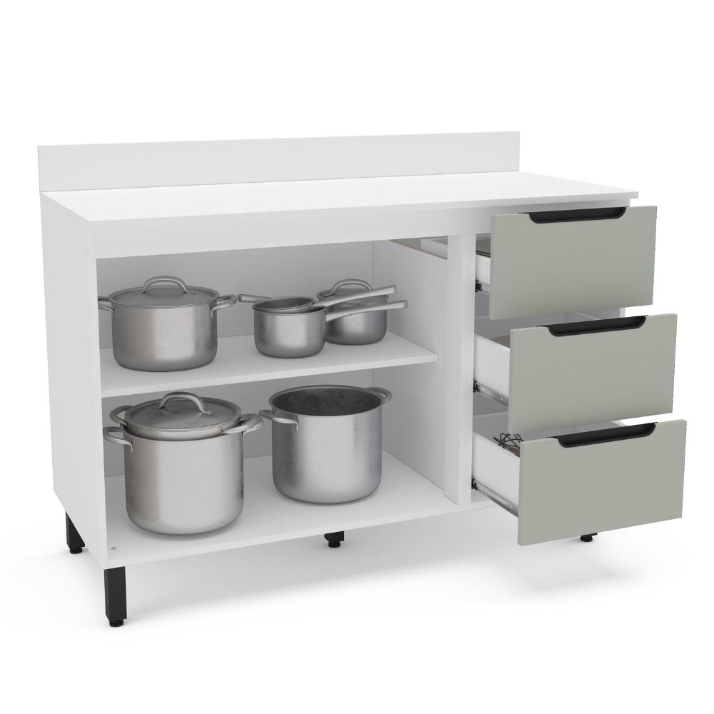 Balcão 2 Portas 3 Gavetas com Tampo Meena Politorno Moveis - 2