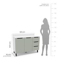 Balcão 2 Portas 3 Gavetas com Tampo Meena Politorno Moveis - 3