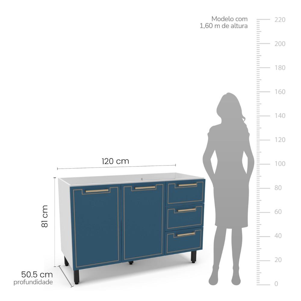 Balcão 2 Portas 3 Gavetas sem Tampo Amara Politorno Moveis - 3