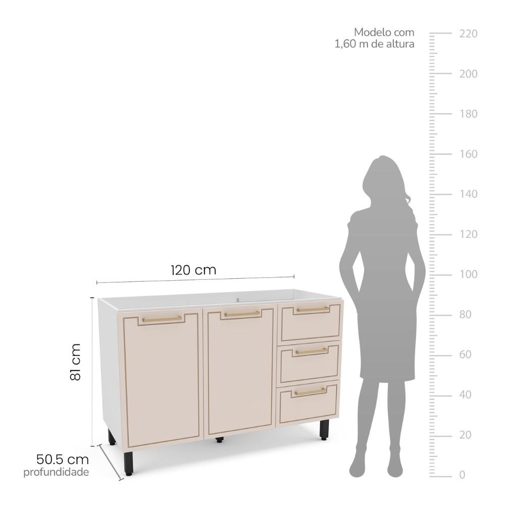 Balcão 2 Portas 3 Gavetas sem Tampo Amara Politorno Moveis - 3