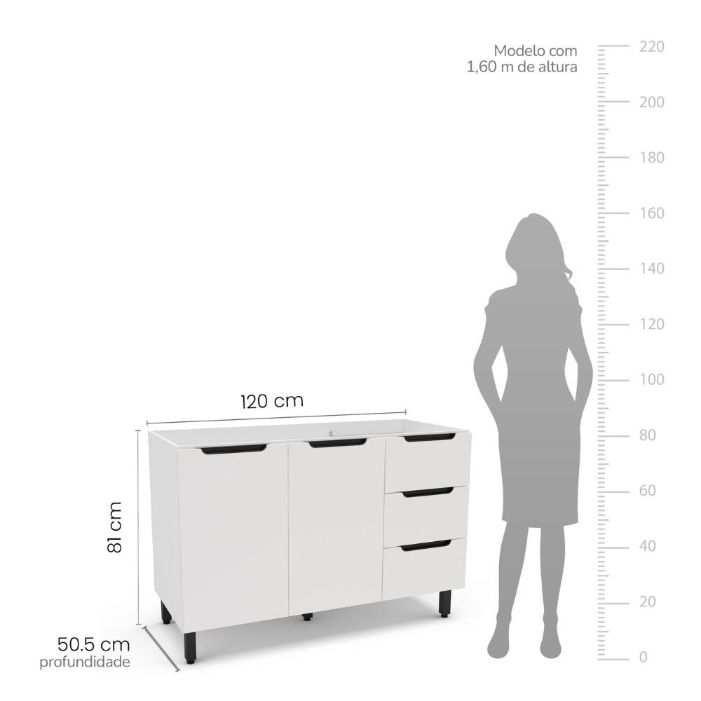 Balcão 2 Portas 3 Gavetas sem Tampo Meena Politorno Moveis - 3
