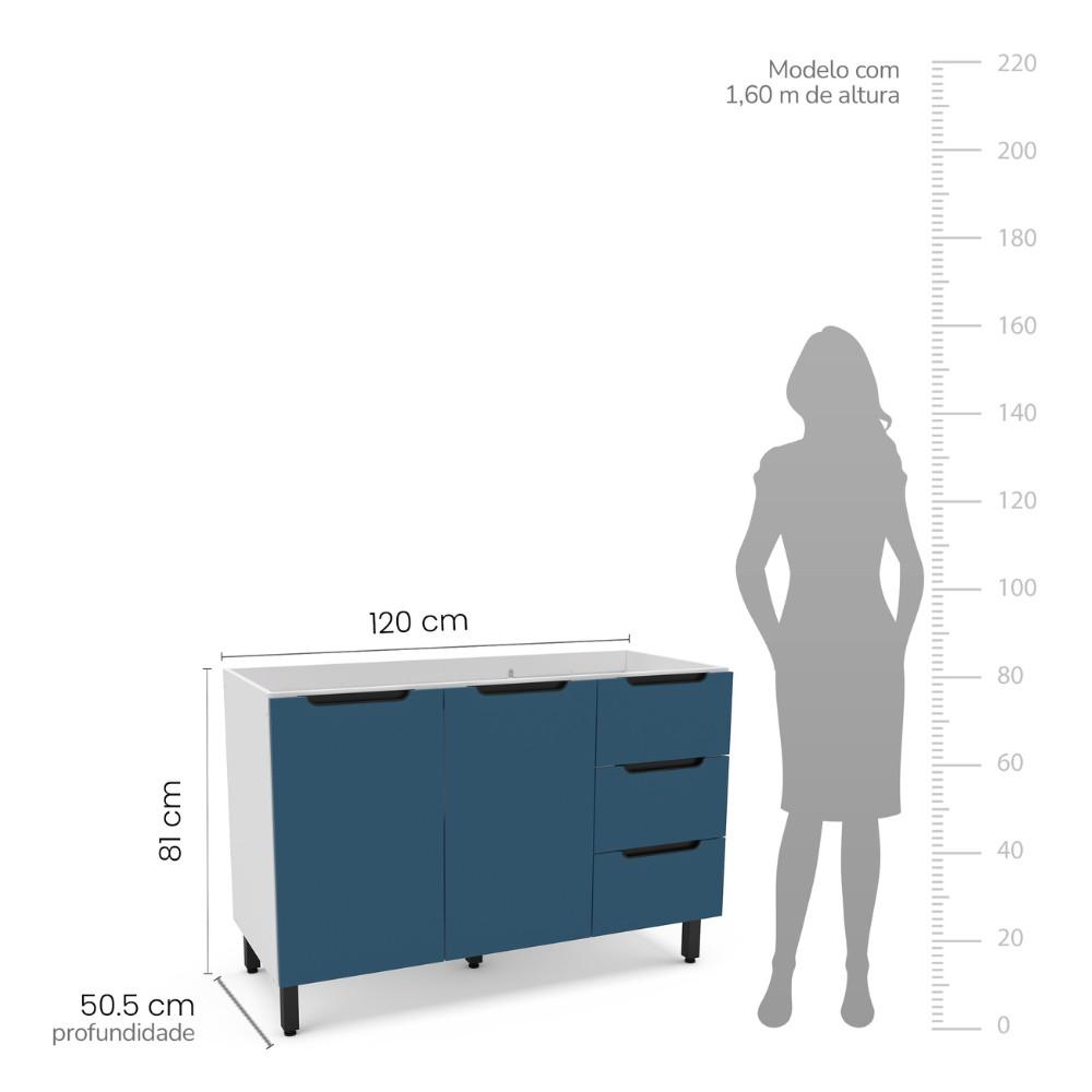 Balcão 2 Portas 3 Gavetas sem Tampo Meena Politorno Moveis - 3