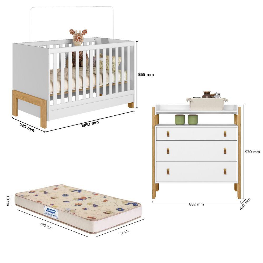 Quarto de Bebê Berço mini cama  Cômoda 3 Gavetas Fantasia Qmovi e Colchão Gazin - 2
