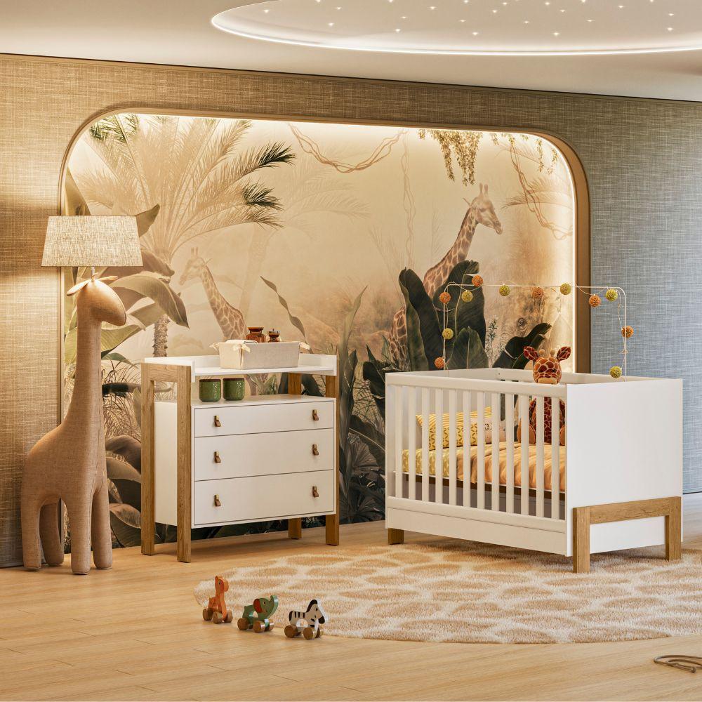 Quarto de Bebê Berço mini cama  Cômoda 3 Gavetas Fantasia Qmovi e Colchão Gazin - 5