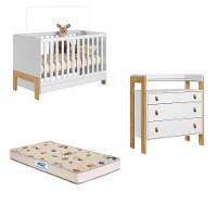 Quarto de Bebê Berço mini cama  Cômoda 3 Gavetas Fantasia Qmovi e Colchão Gazin - 1