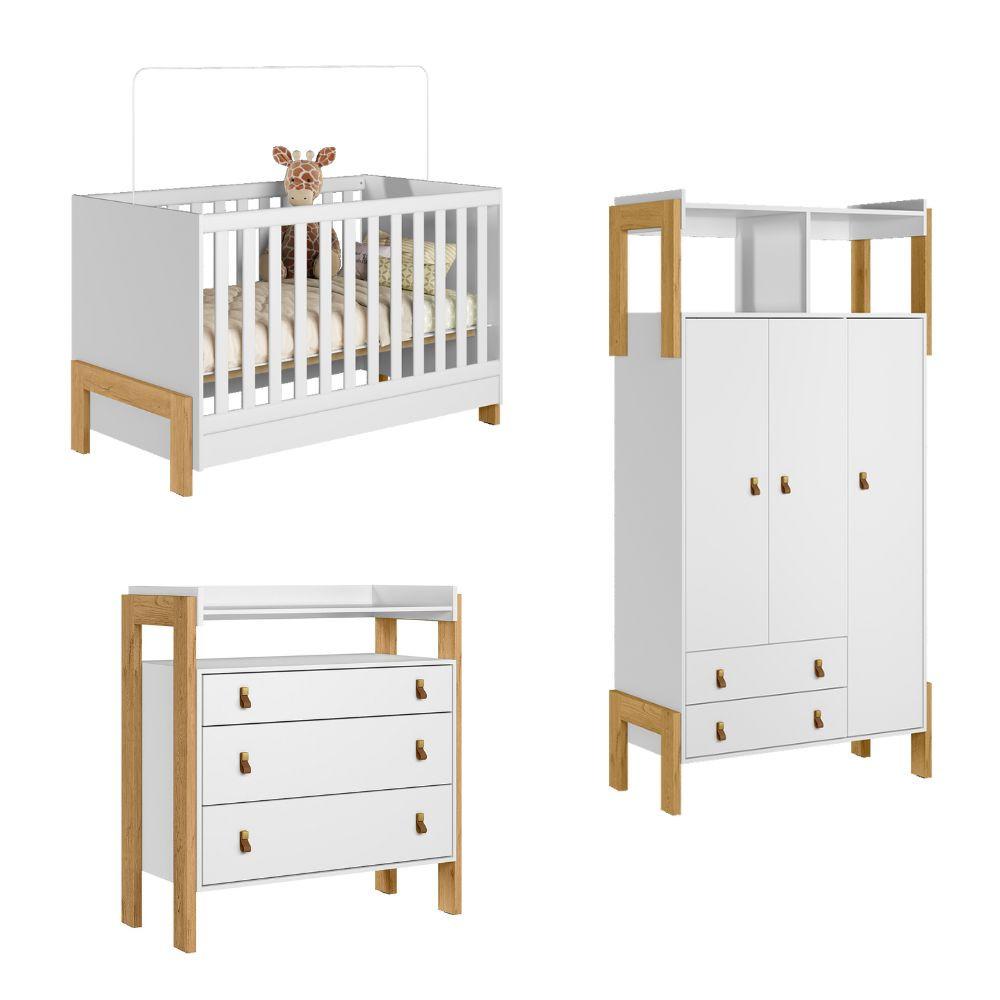 Quarto de Bebê Completo Berço mini cama Guarda Roupa e Cômoda Fantasia Qmovi - 2