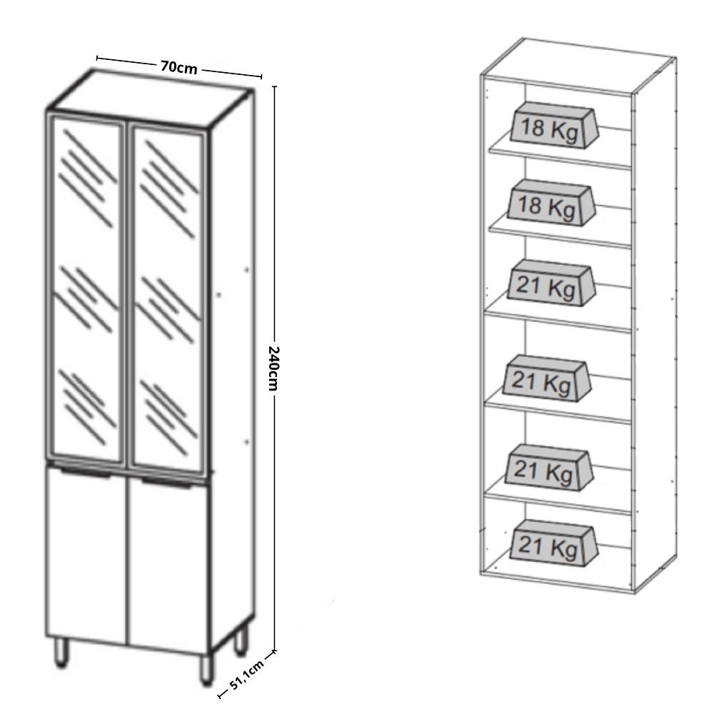 Paneleiro com Vidro 4 Portas Lumina Telasul - 2
