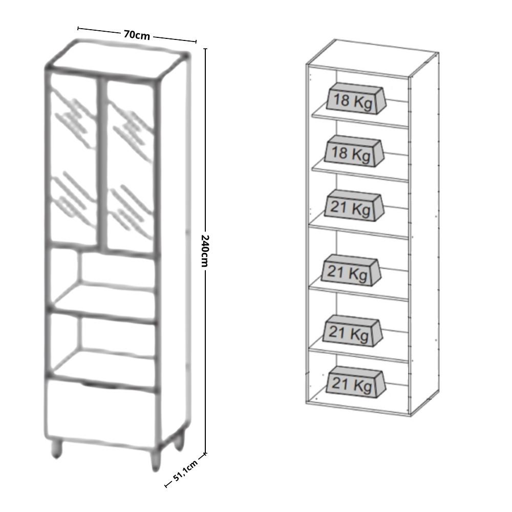 Paneleiro Torre Quente com Vidro 2 Portas 1 Gaveta Lumina Telasul - 2