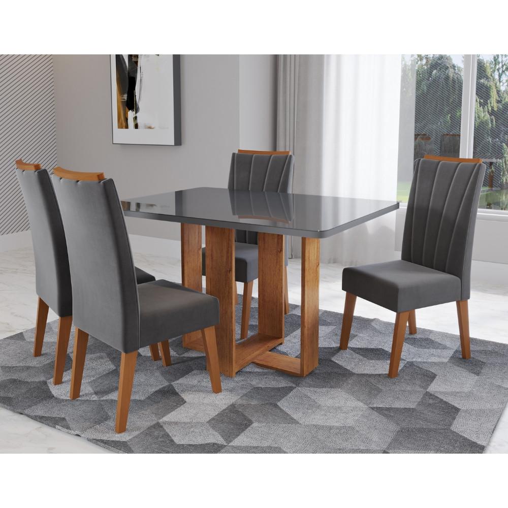 Conjunto Sala de Jantar Mesa Berlim com Tampo de Vidro 4 Cadeiras Safira Viero - 1