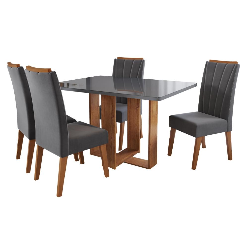 Conjunto Sala de Jantar Mesa Berlim com Tampo de Vidro 4 Cadeiras Safira Viero - 2