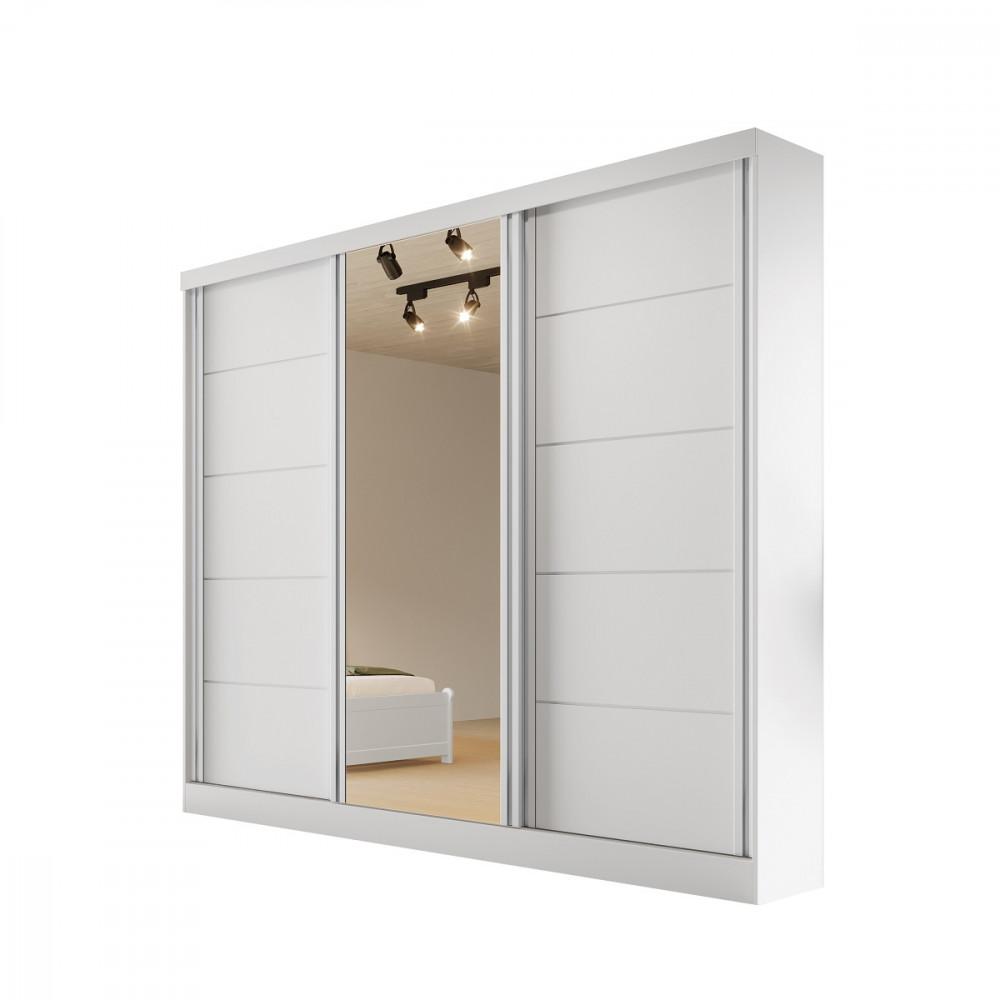 Guarda Roupa Casal com Espelho 3 Portas de Correr em MDF Capri Bianchi - 2