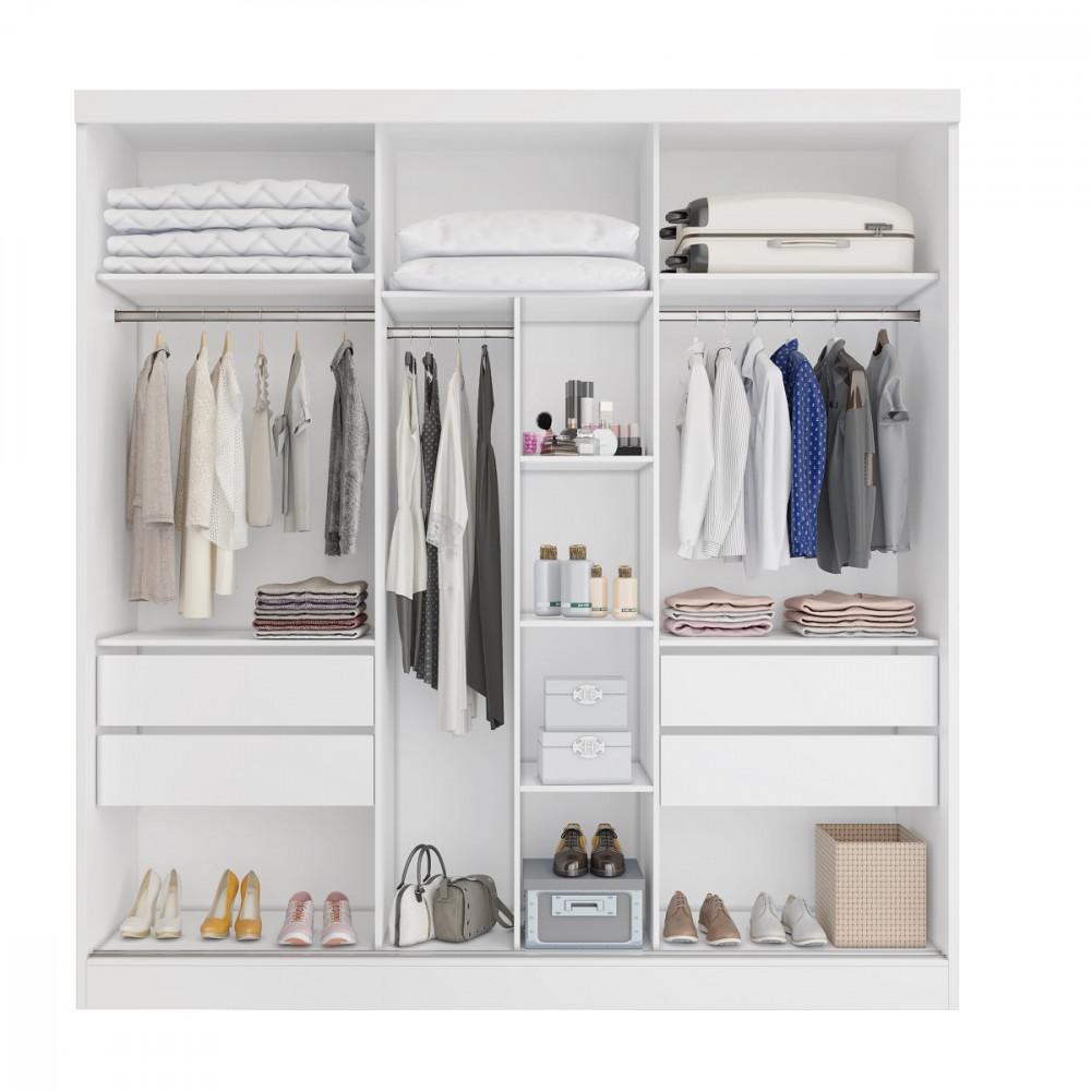 Guarda Roupa Casal com Espelho 3 Portas de Correr em MDF Capri Bianchi - 3