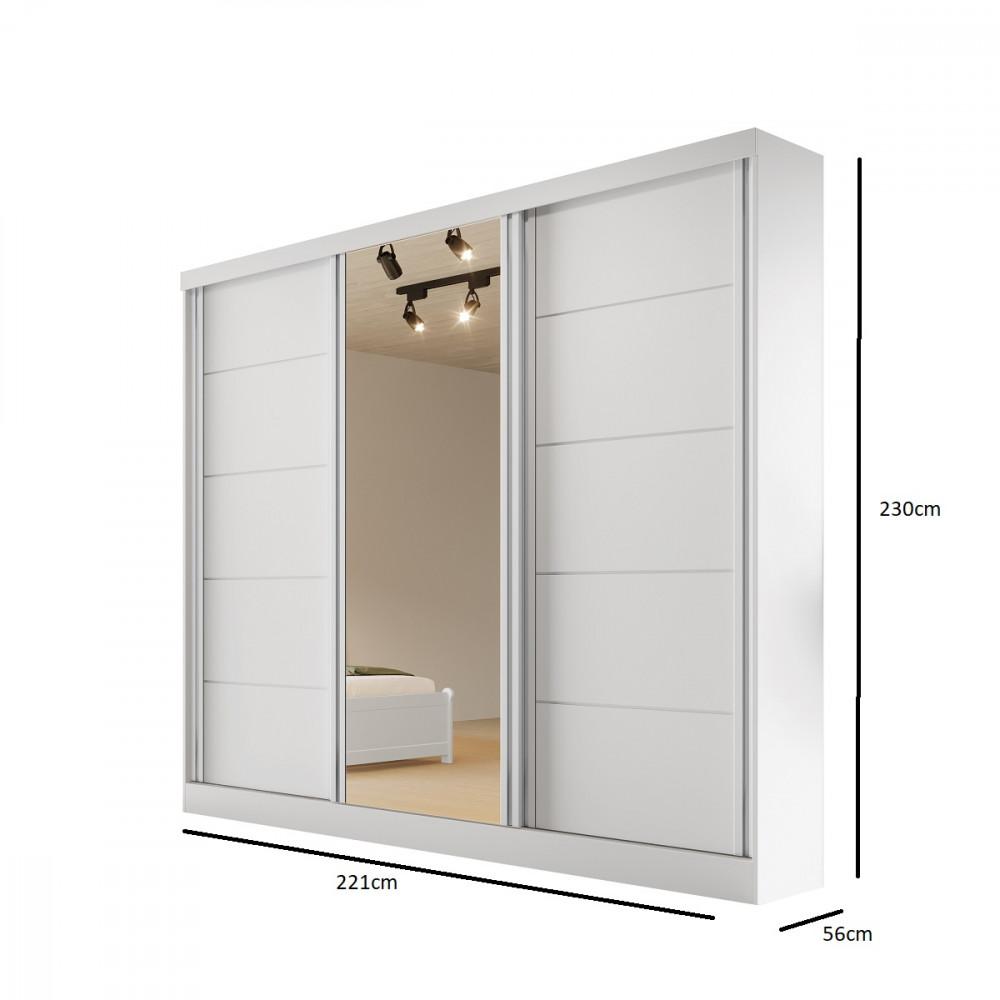 Guarda Roupa Casal com Espelho 3 Portas de Correr em MDF Capri Bianchi - 4