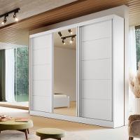 Guarda Roupa Casal com Espelho 3 Portas de Correr em MDF Capri Bianchi - 1