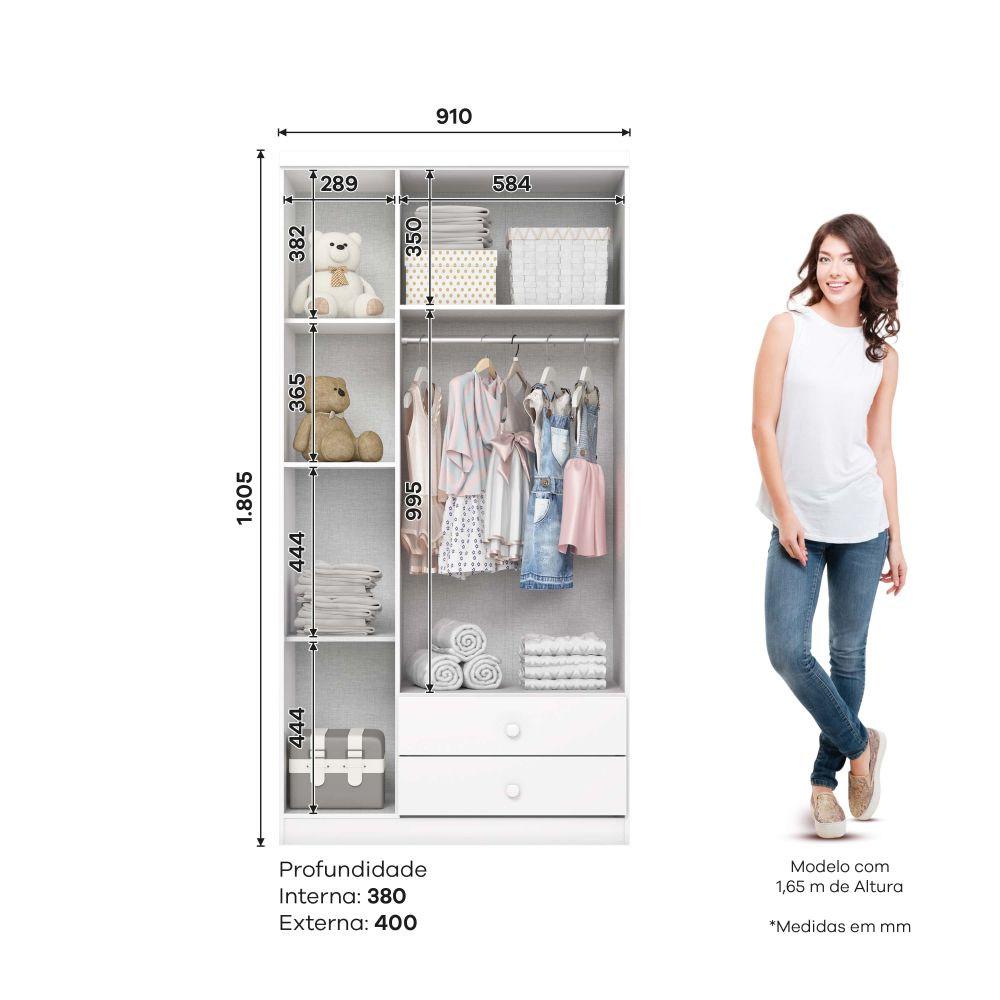 Guarda Roupa Infantil 3 Portas 2 Gavetas Bala de Menta IA110 Henn - 4