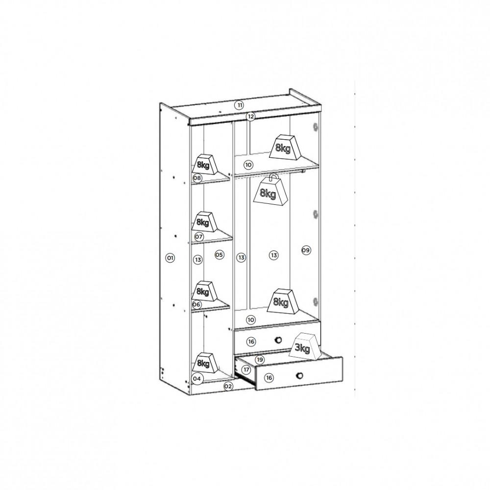 Guarda Roupa Infantil 3 Portas 2 Gavetas Bala de Menta IA110 Henn - 8