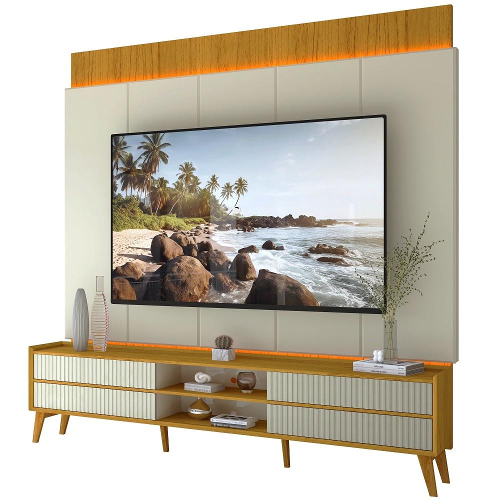 Rack com Painel para TV até 75 Polegadas com LED 4 Gavetas MDF Ripado com Pés em Madeira Magnífico Gelius - 2