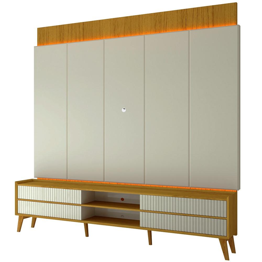 Rack com Painel para TV até 75 Polegadas com LED 4 Gavetas MDF Ripado com Pés em Madeira Magnífico Gelius - 3
