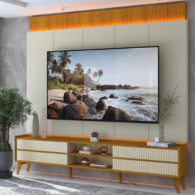 Rack com Painel para TV até 75 Polegadas com LED 4 Gavetas MDF Ripado com Pés em Madeira Magnífico Gelius
