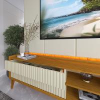 Rack com Painel para TV até 75 Polegadas com LED 4 Gavetas MDF Ripado com Pés em Madeira Magnífico Gelius - 5