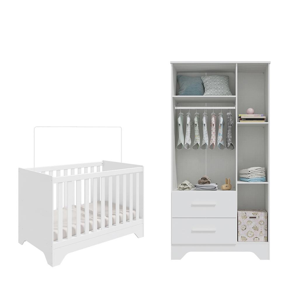 Quarto de Bebê com 2 Berço Mini Cama Guarda Roupa 3 Porta 2 Gavetas com Janela Popy Retrô Peroba - 3