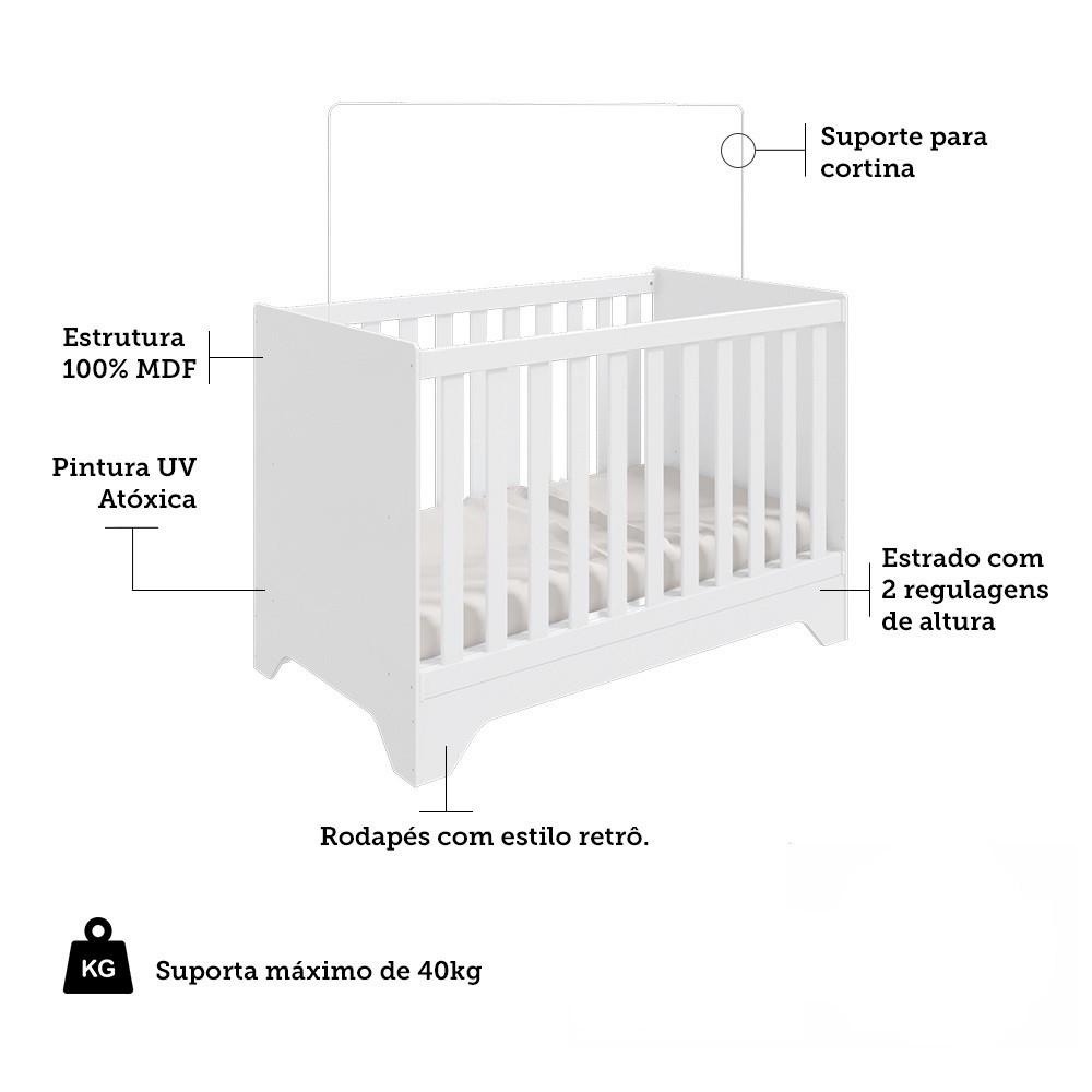 Quarto de Bebê com 2 Berço Mini Cama Guarda Roupa 3 Porta 2 Gavetas com Janela Popy Retrô Peroba - 7