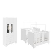 Quarto de Bebê com 2 Berço Mini Cama Guarda Roupa 3 Porta 2 Gavetas com Janela Popy Retrô Peroba - 2