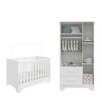 Quarto de Bebê com 2 Berço Mini Cama Guarda Roupa 3 Porta 2 Gavetas com Janela Popy Retrô Peroba - 3