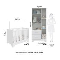 Quarto de Bebê com 2 Berço Mini Cama Guarda Roupa 3 Porta 2 Gavetas com Janela Popy Retrô Peroba