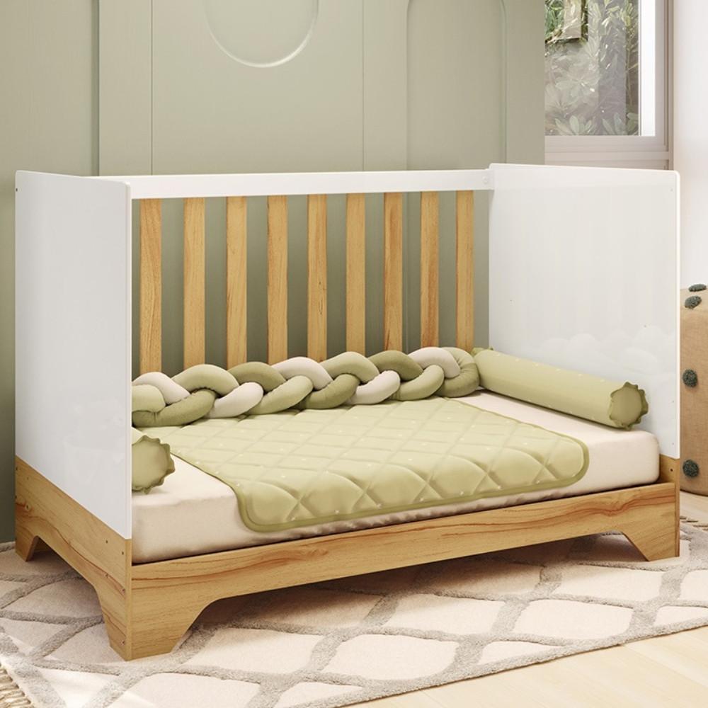 Quarto de Bebê com 2 Berço Mini Cama Guarda Roupa 3 Porta 2 Gavetas com Janela Popy Retrô Peroba - 5