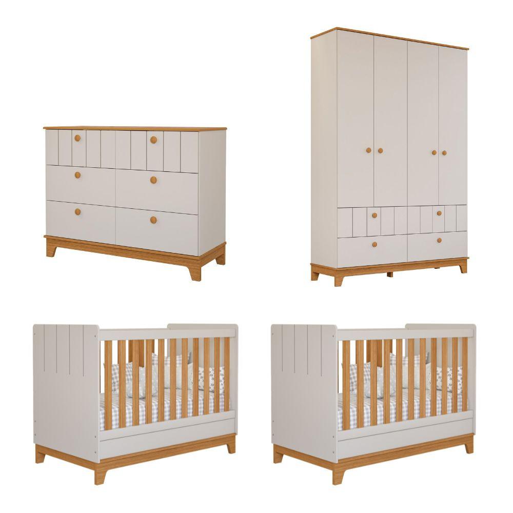 Quarto Bebê Gêmeos com 2 Berços Mini Cama Cômoda  e Guarda Roupa Liza Permobili - 2