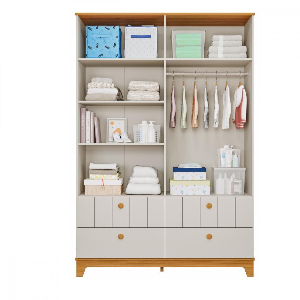 Quarto Bebê Gêmeos com 2 Berços Mini Cama Cômoda  e Guarda Roupa Liza Permobili - 4