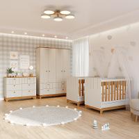 Quarto Bebê Gêmeos com 2 Berços Mini Cama Cômoda  e Guarda Roupa Liza Permobili - 1