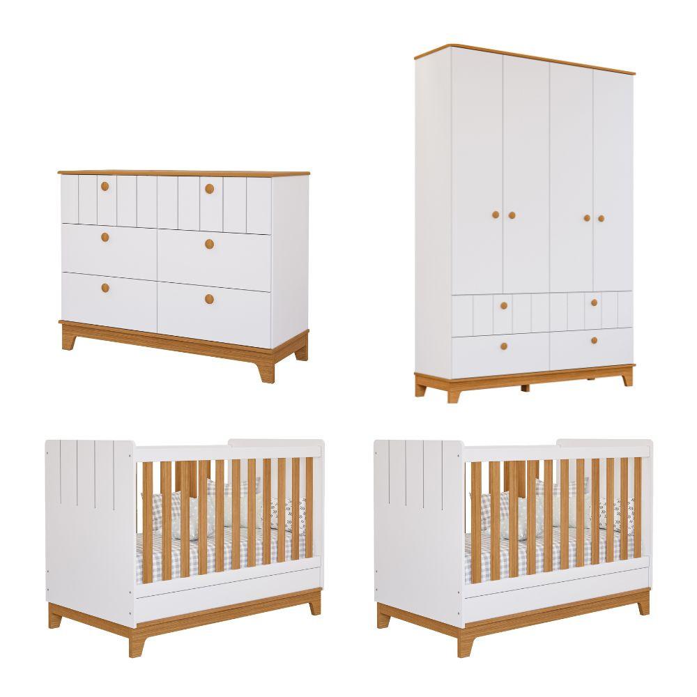 Quarto Bebê Gêmeos com 2 Berços Mini Cama Cômoda  e Guarda Roupa Liza Permobili - 2