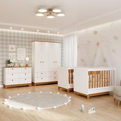 Quarto Bebê Gêmeos com 2 Berços Mini Cama Cômoda  e Guarda Roupa Liza Permobili