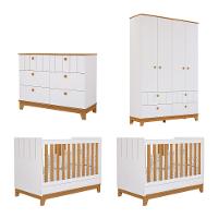 Quarto Bebê Gêmeos com 2 Berços Mini Cama Cômoda  e Guarda Roupa Liza Permobili - 2