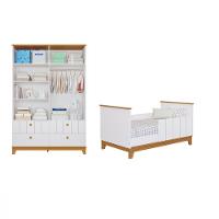 Quarto Bebê Gêmeos com 2 Berços Mini Cama Cômoda  e Guarda Roupa Liza Permobili - 5